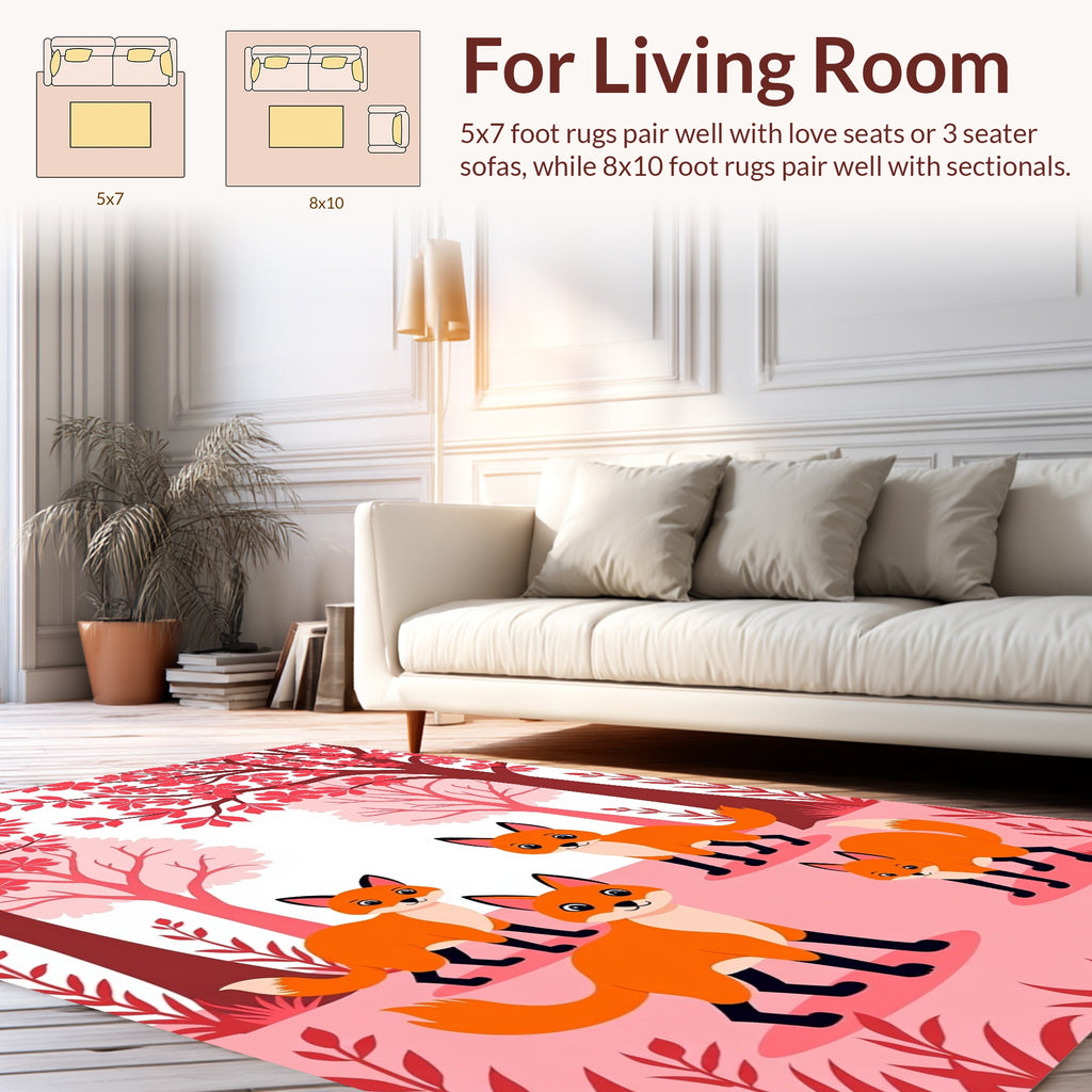 Whimsical Forest Foxes Nature Pattern Rug