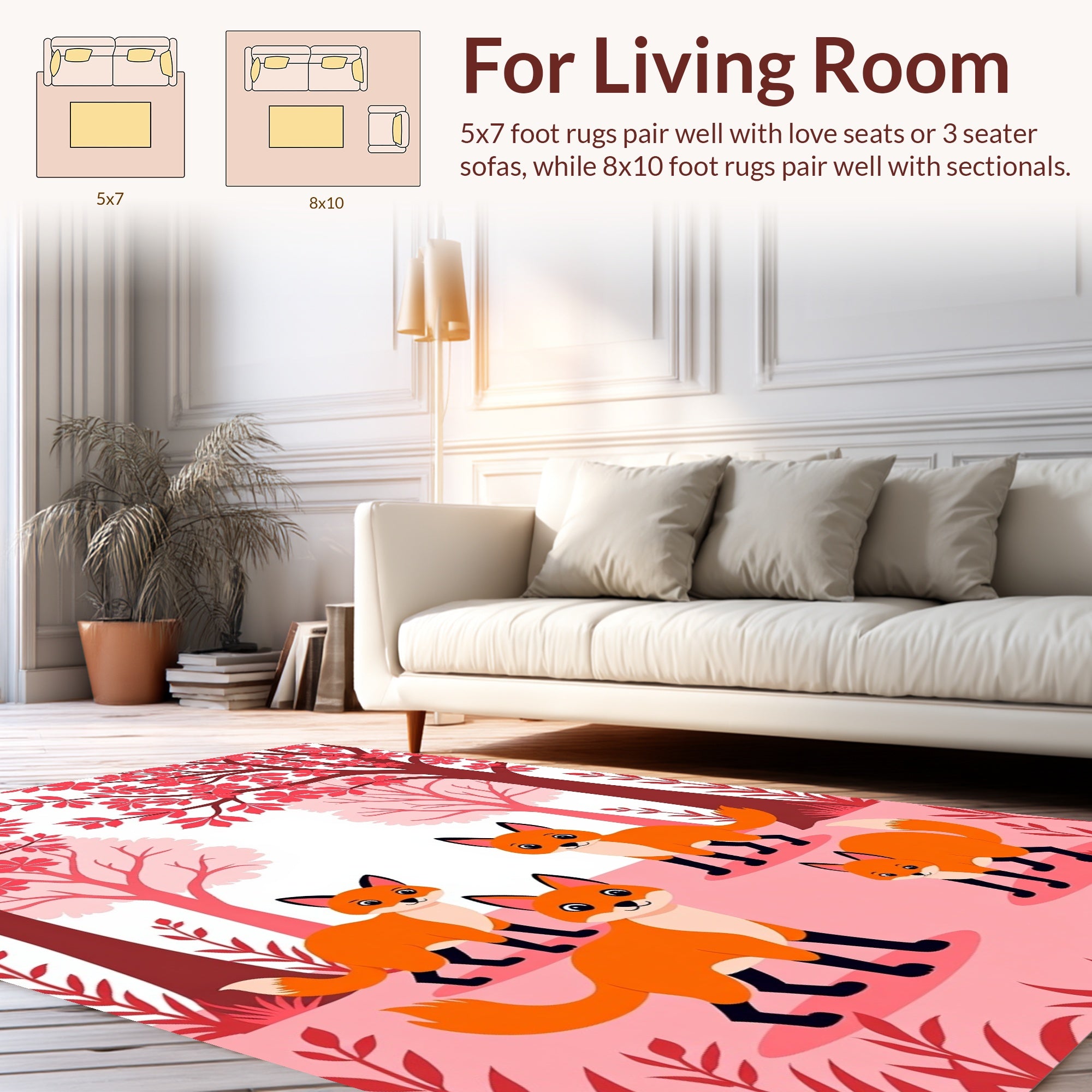 Whimsical Forest Foxes Nature Pattern Rug