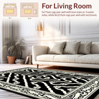 Ornate Black Cream Floral Pattern Rug