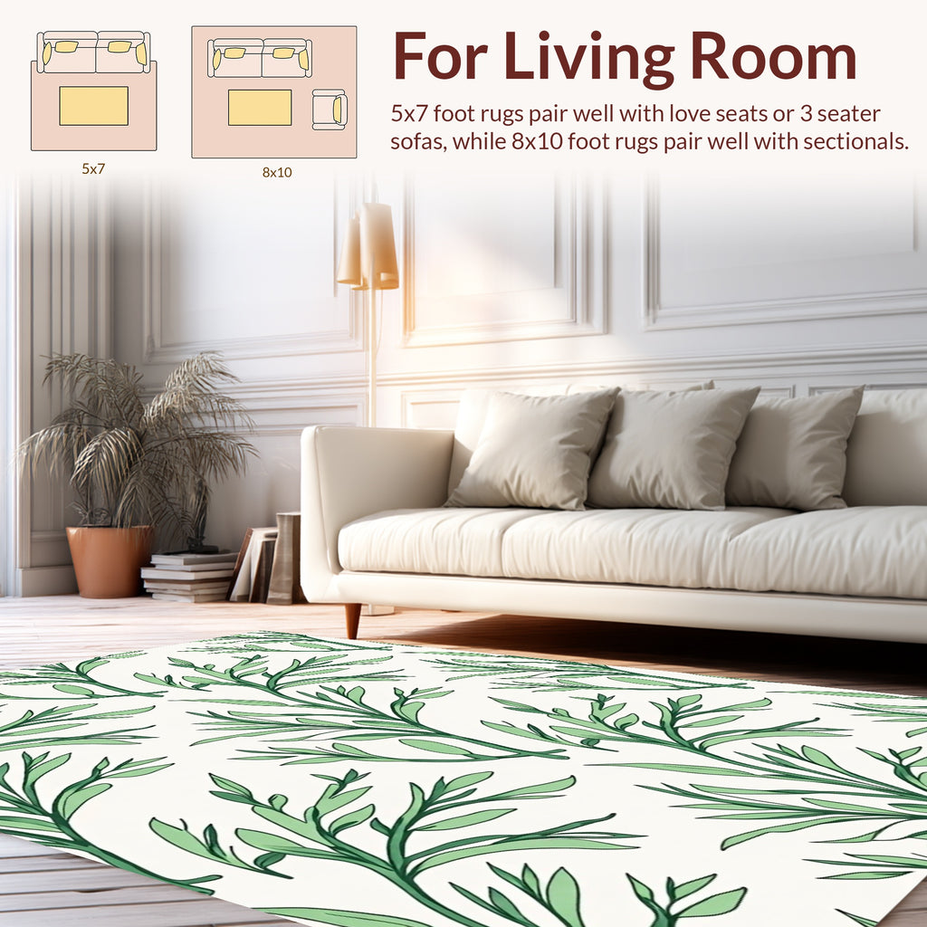 Botanical Greenery Branch Pattern Rug