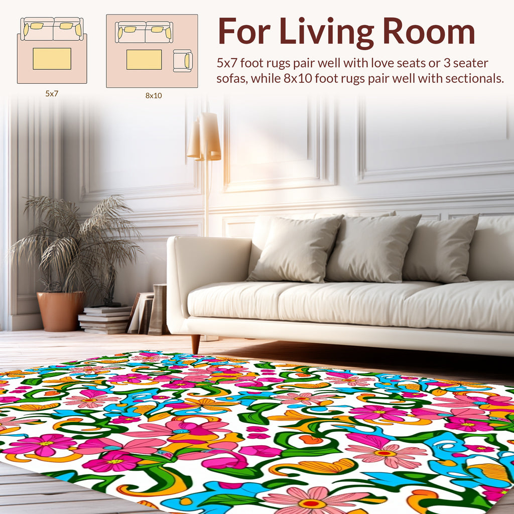 Whimsical Floral Swirl Pattern Rug