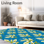 Classic Blue Green Leafy Blossom Rug