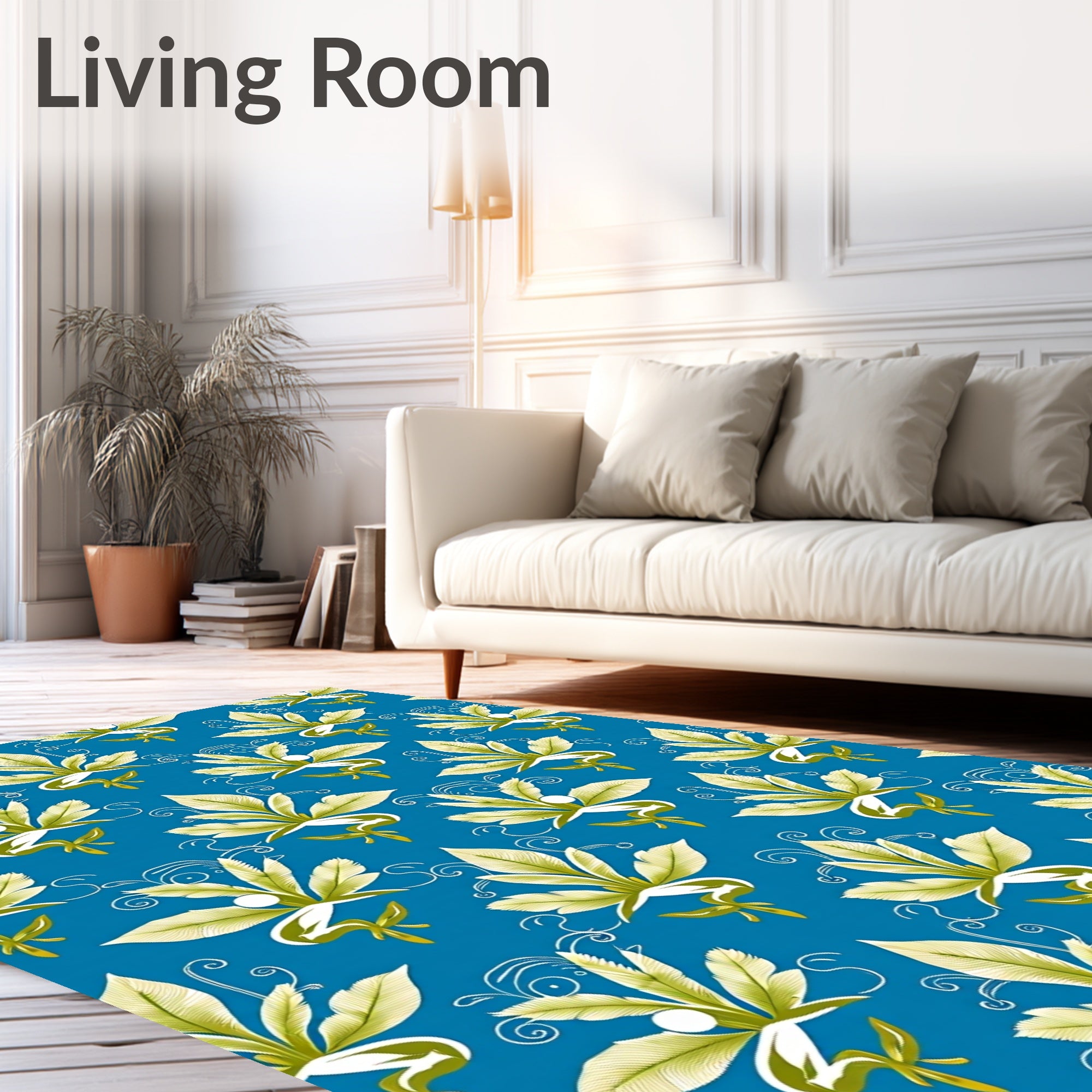 Classic Blue Green Leafy Blossom Rug