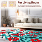 Bold Floral Pattern with Red Teal Blooms Rug