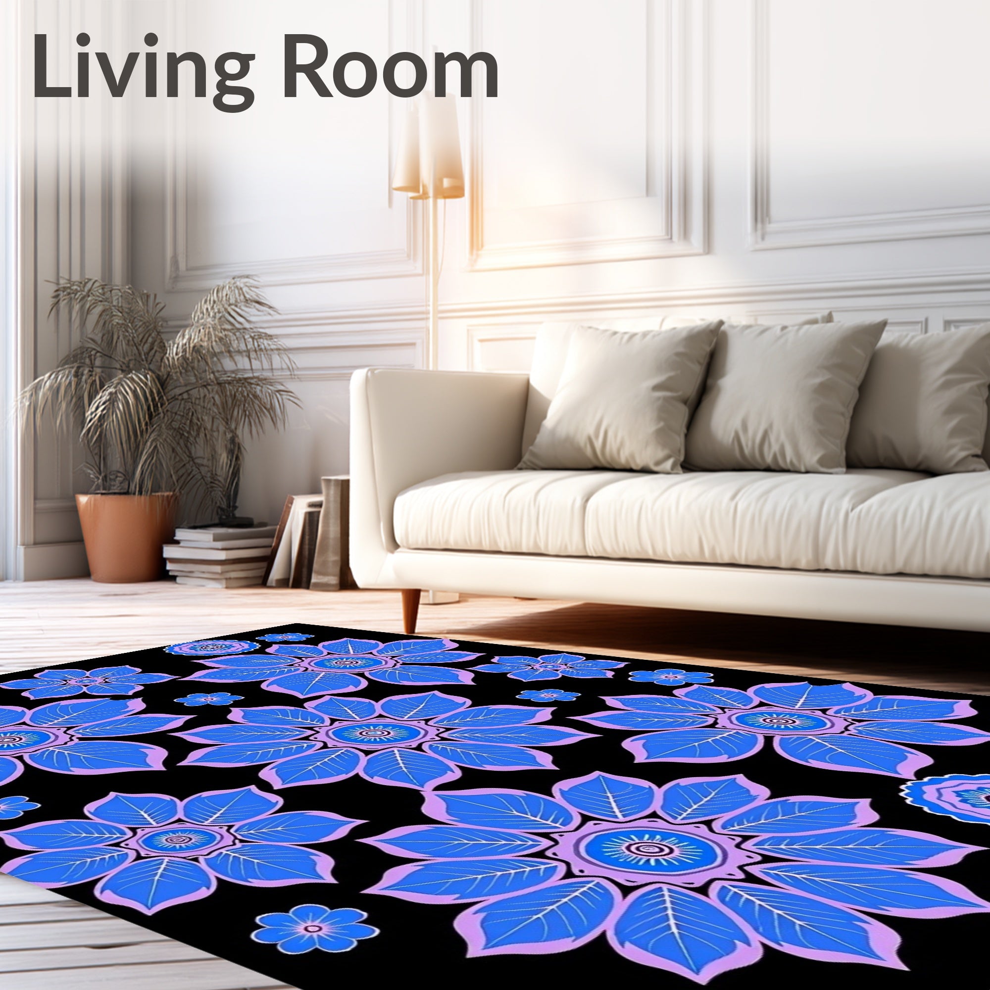 Blue Lavender Floral Medallion Arrangement Rug
