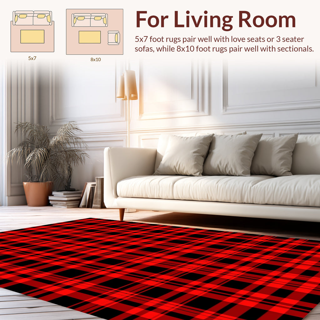 Classic Red Black Tartan Plaid Rug