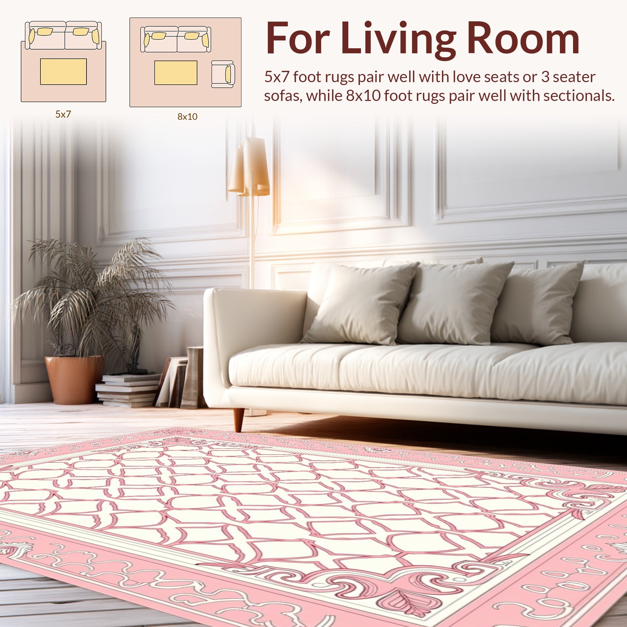 Pink White Ornate Lattice Design Rug