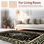 Elegant Black Gold Floral Scroll Rug