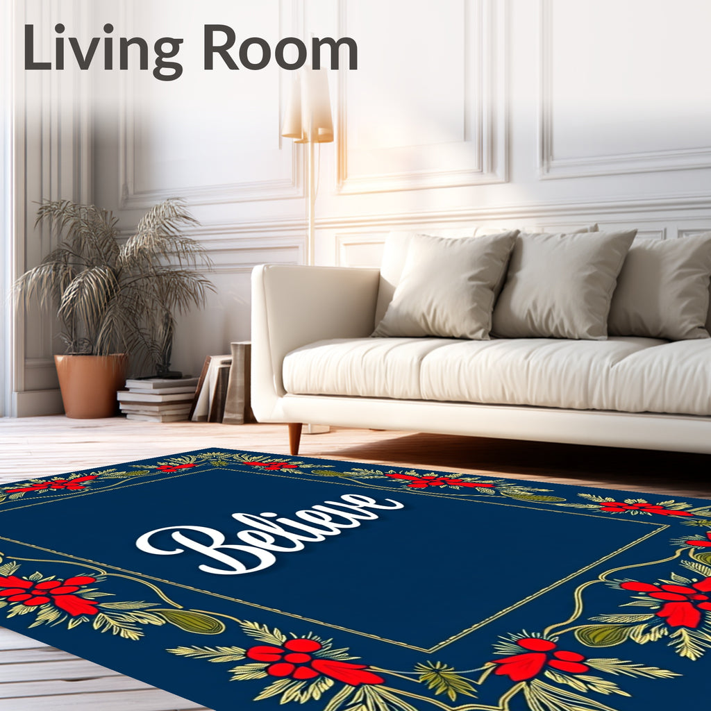Festive Red Berry Leaf Frame Rug
