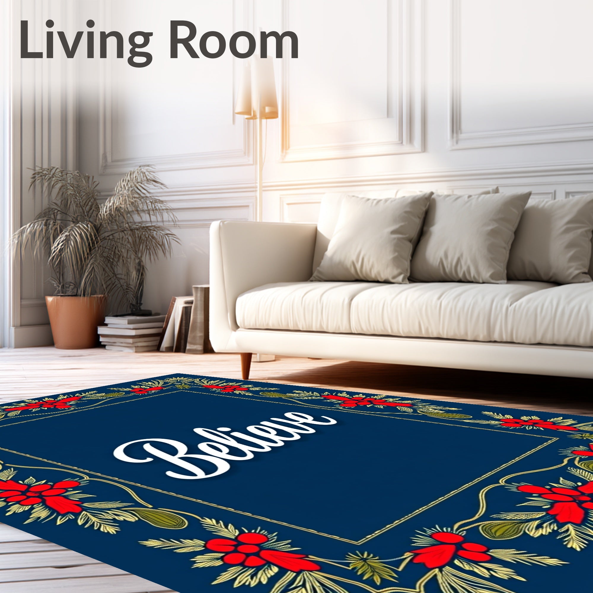 Festive Red Berry Leaf Frame Rug