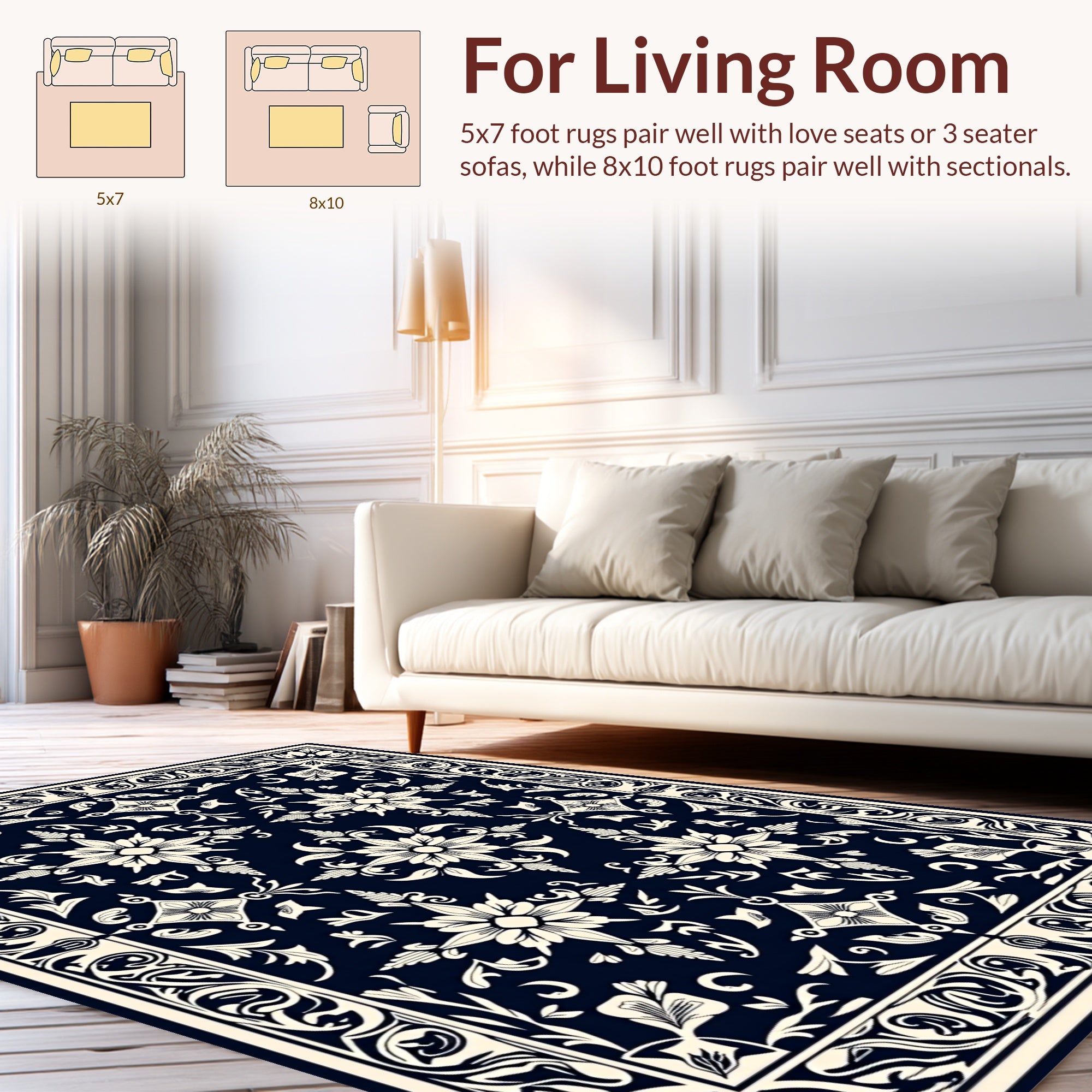 Elegant Floral Scroll Pattern Rug