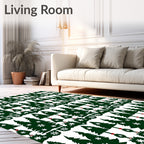 Festive Green Christmas Tree Snow Cluster Rug