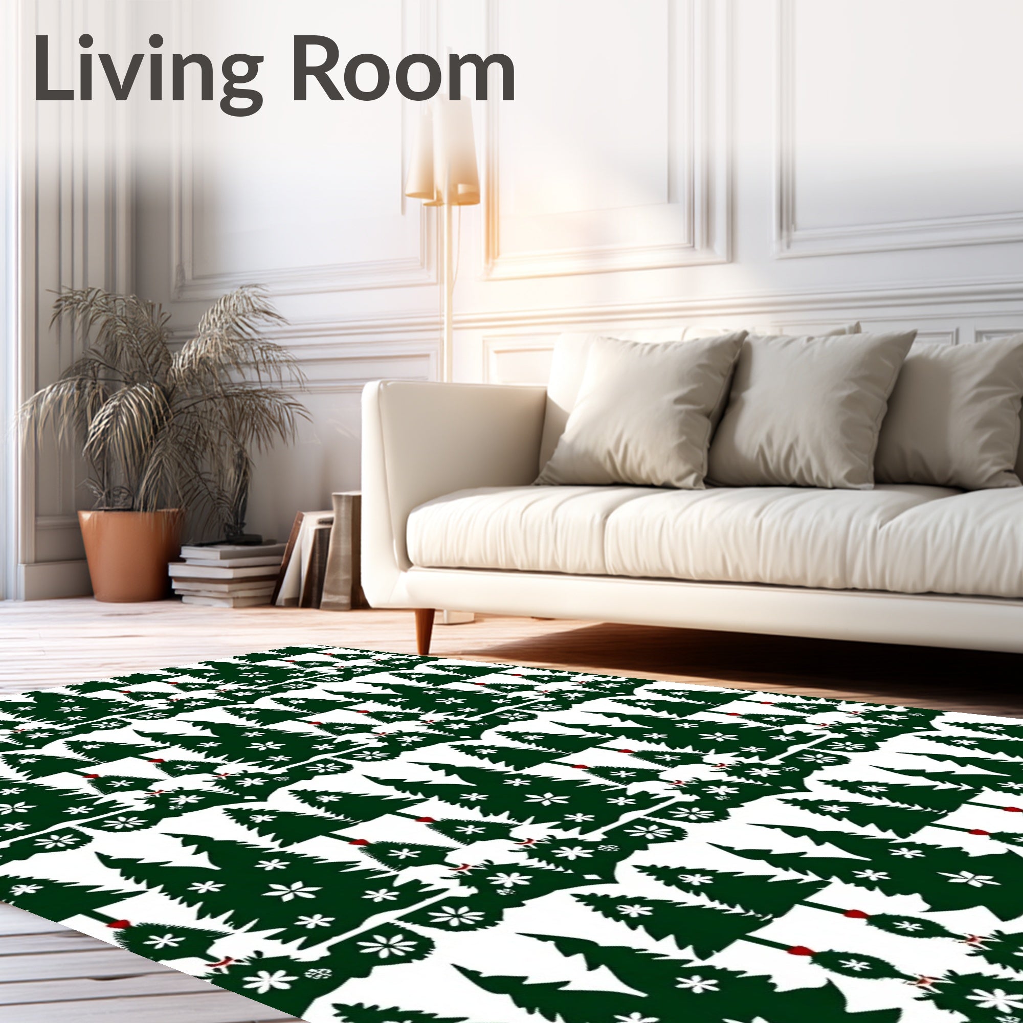 Festive Green Christmas Tree Snow Cluster Rug