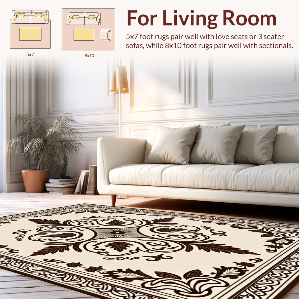 Classic Floral Scrollwork Damask Pattern Rug
