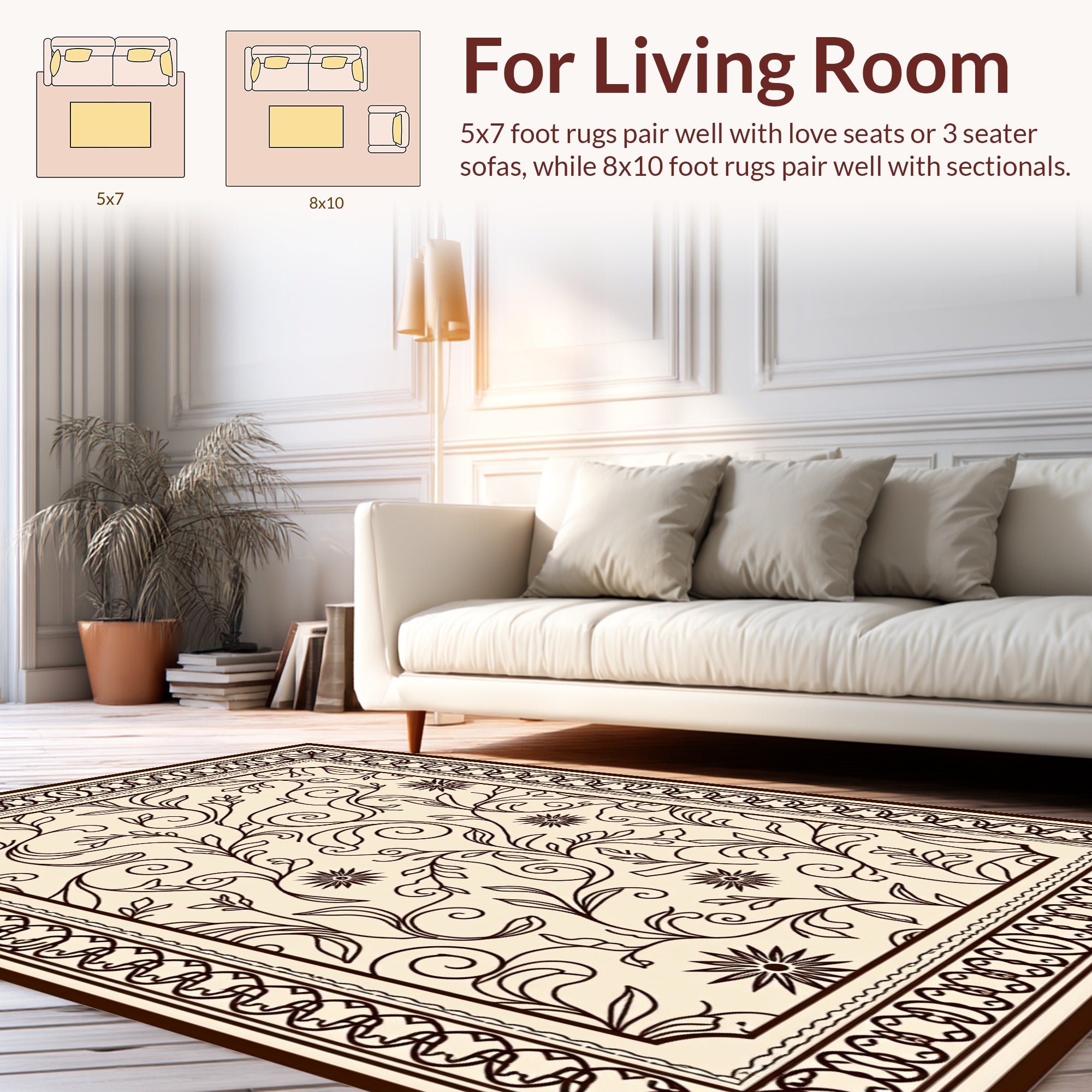 Elegant Floral Vine Scroll Pattern Rug