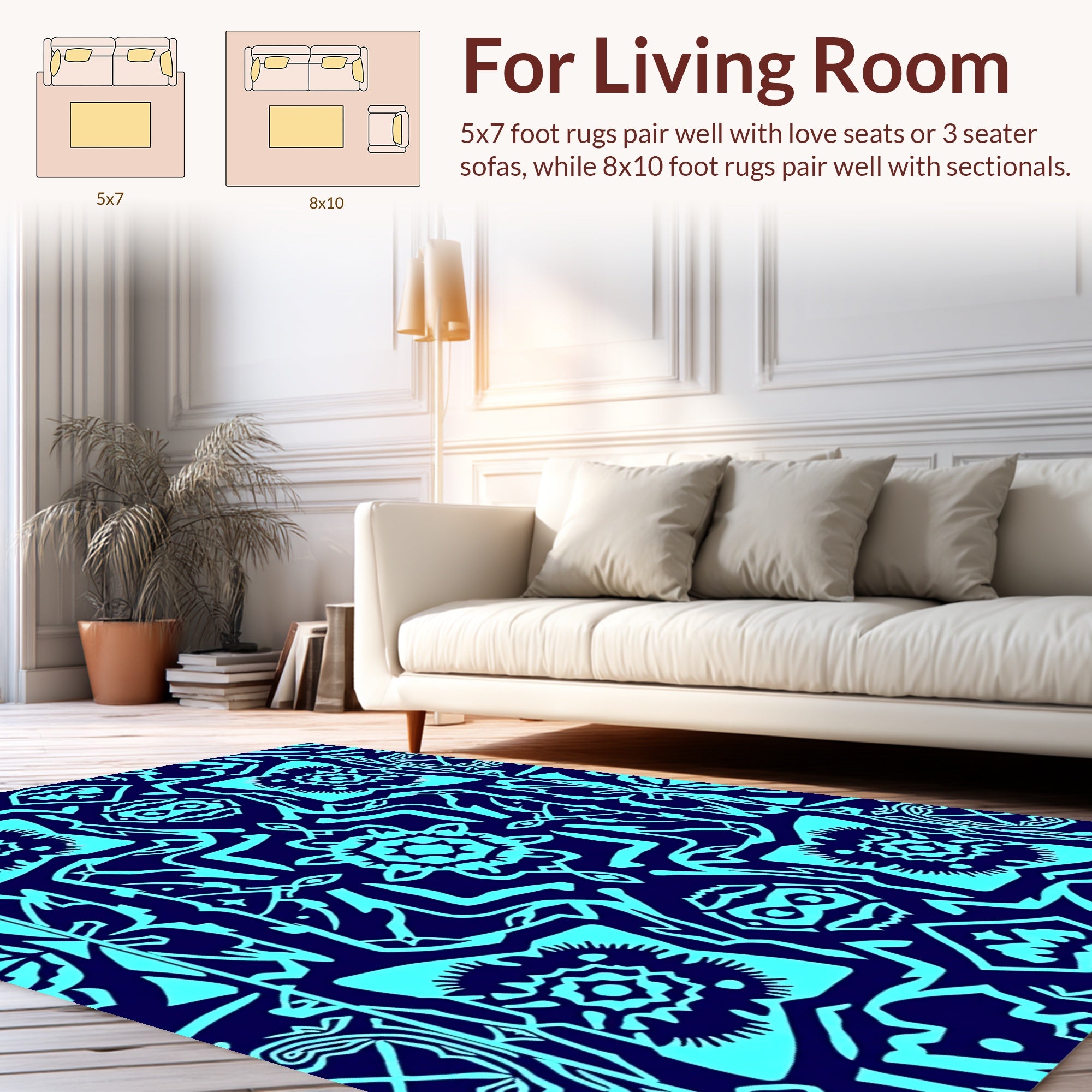 Bold Blue Intricate Tribal Design Rug