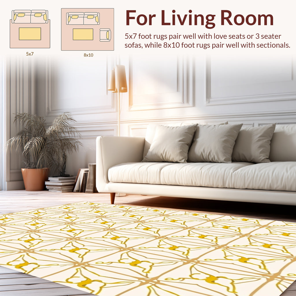 Cream and Gold Interlocking Geometric Design Rug