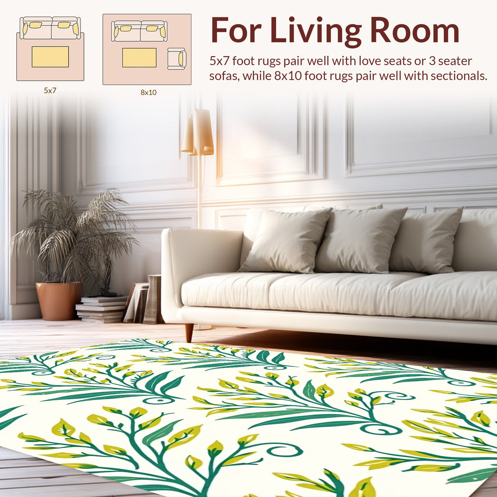 Teal Yellow Floral Vine Pattern Rug