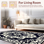 Classic Black White Floral Medallion Design Rug