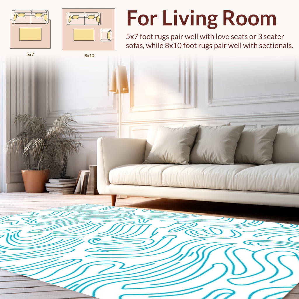 Abstract Swirls Blue Line Design Rug