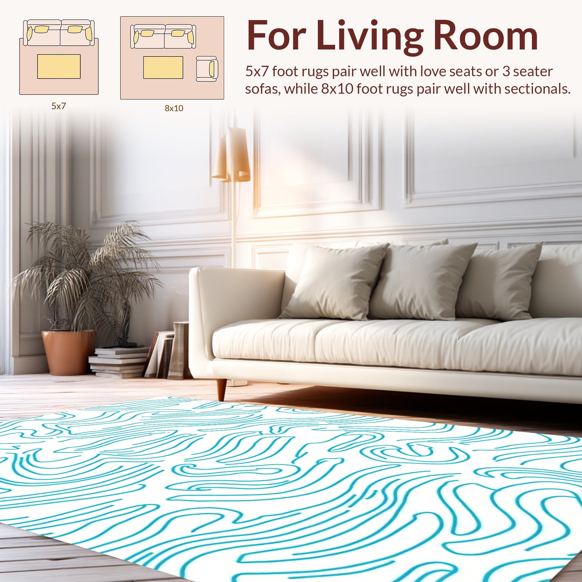 Abstract Swirls Blue Line Design Rug