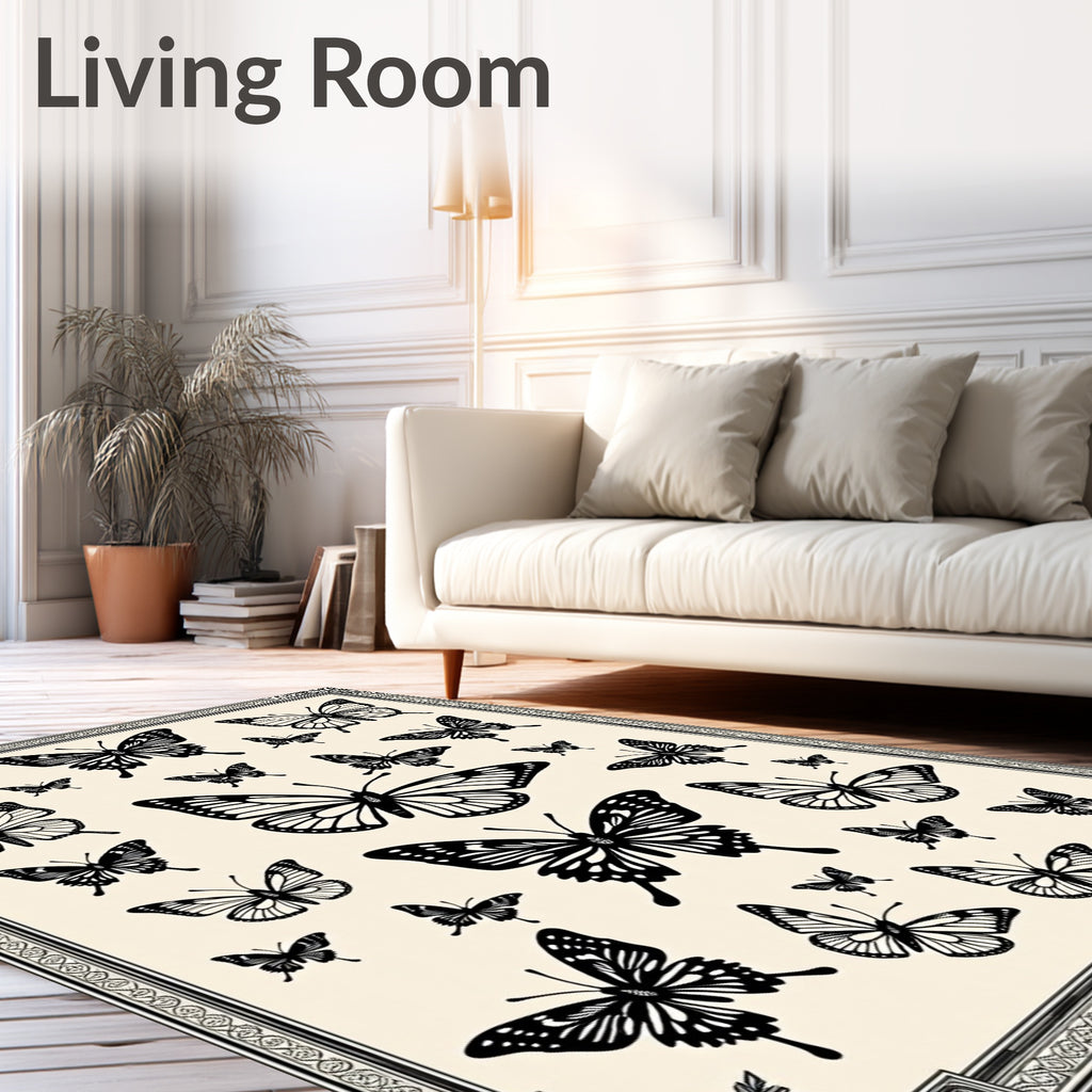 Vibrant Black Butterfly Collage Rug