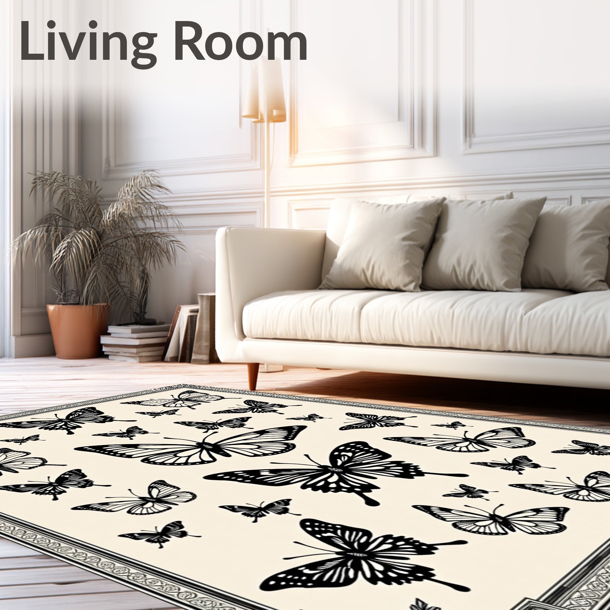 Vibrant Black Butterfly Collage Rug