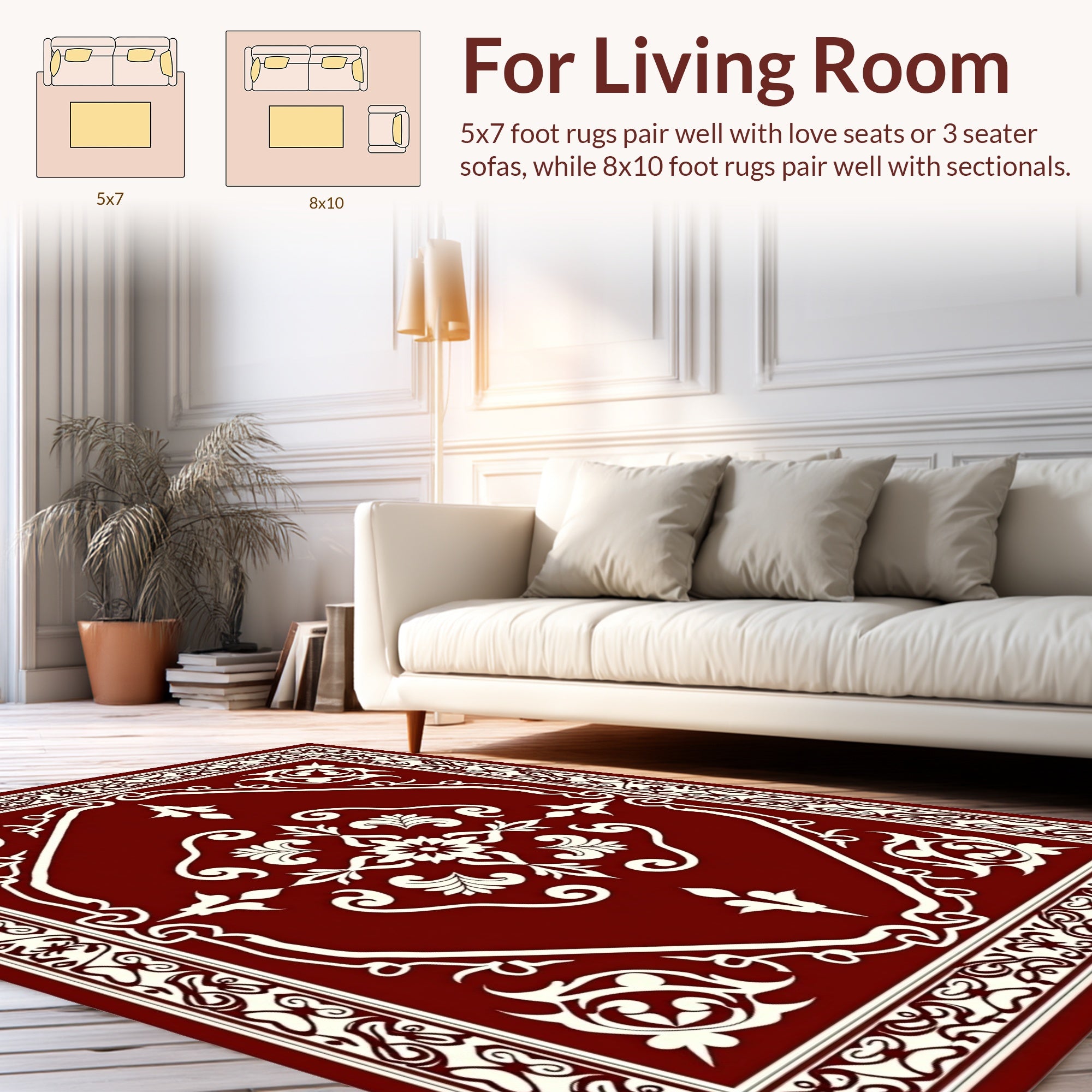 Cardinal Red Floral Scrollwork Rug