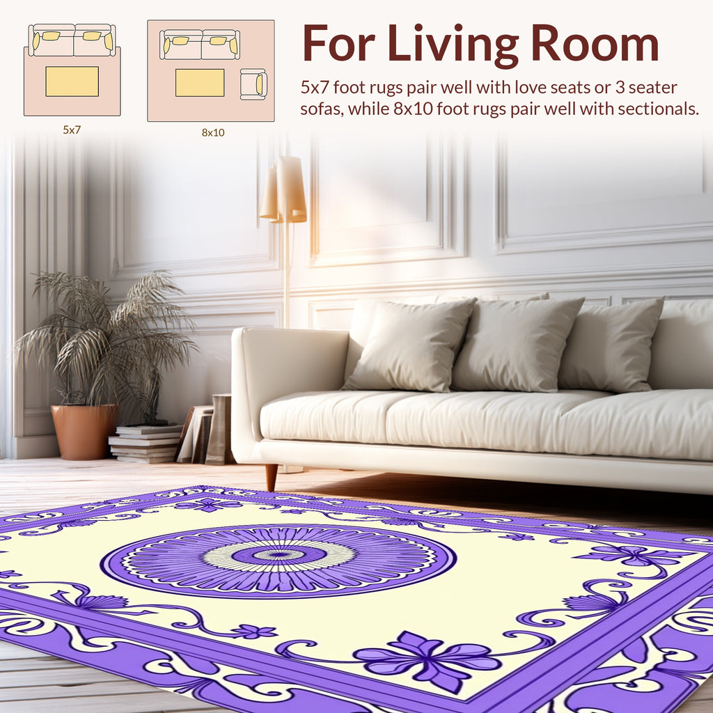 Elegant Lavender Floral Medallion Border Rug