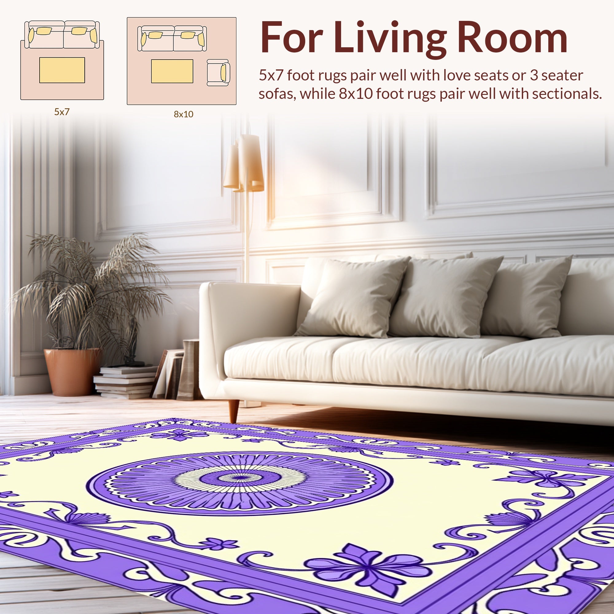 Elegant Lavender Floral Medallion Border Rug