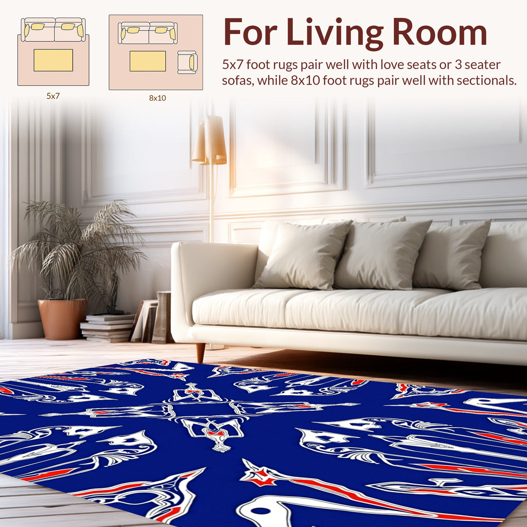 Symmetrical Red White Blue Art Deco Design Rug