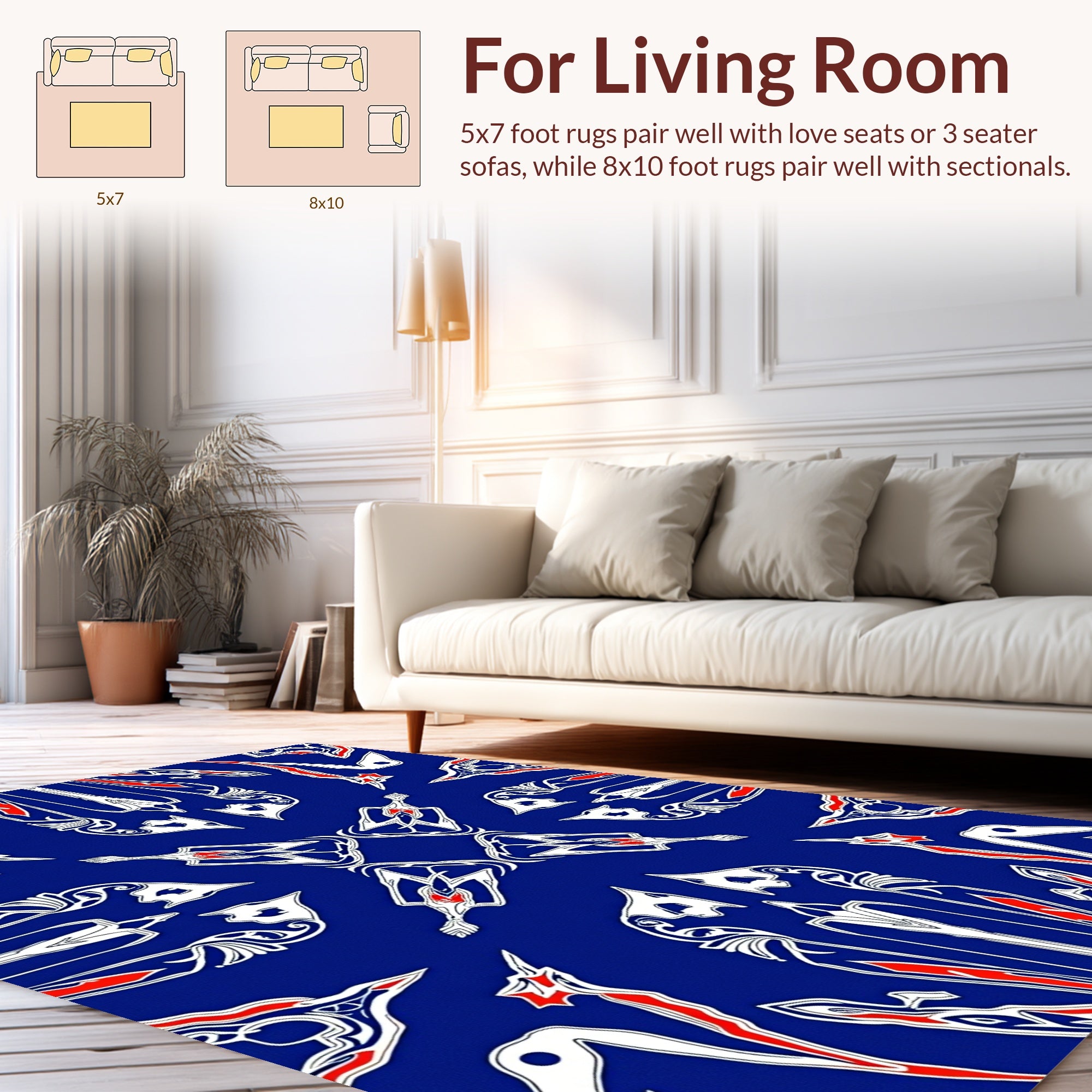 Symmetrical Red White Blue Art Deco Design Rug