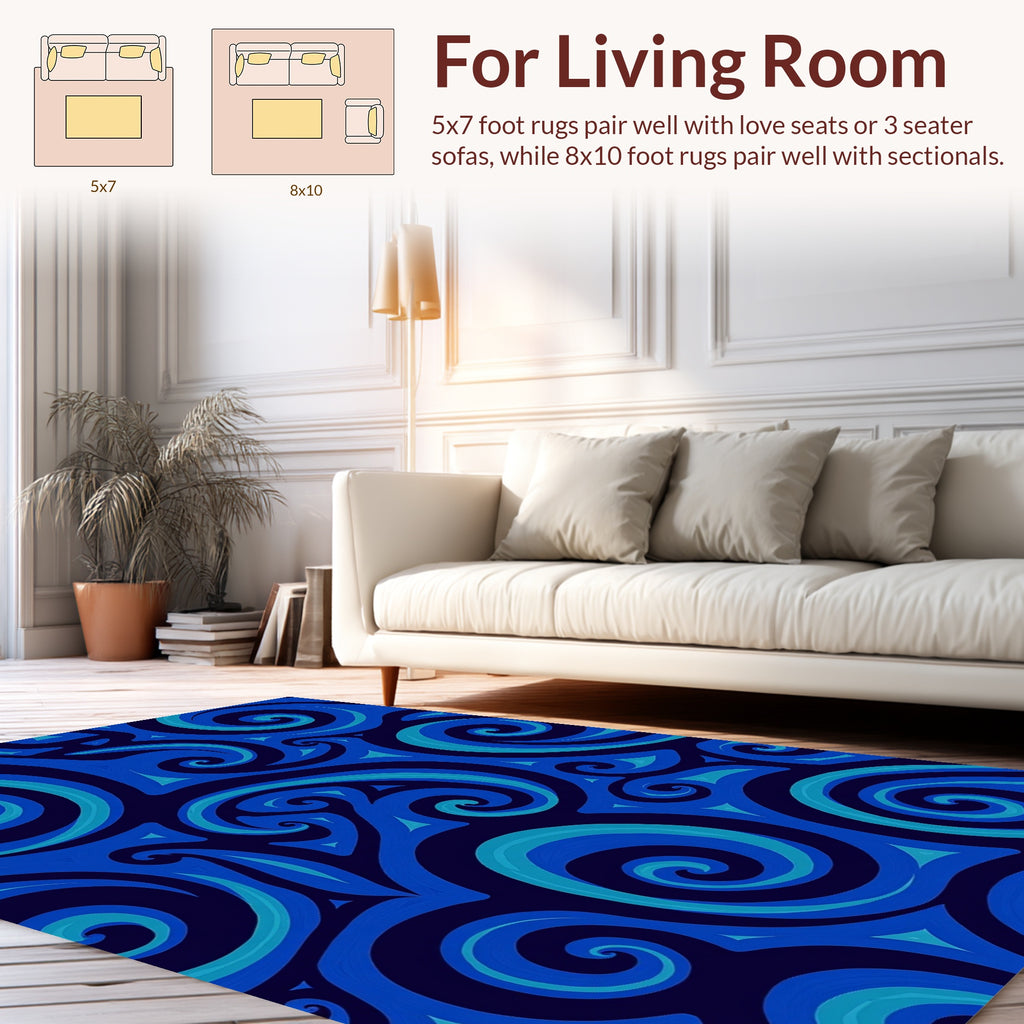 Deep Blue Swirl Pattern Rug