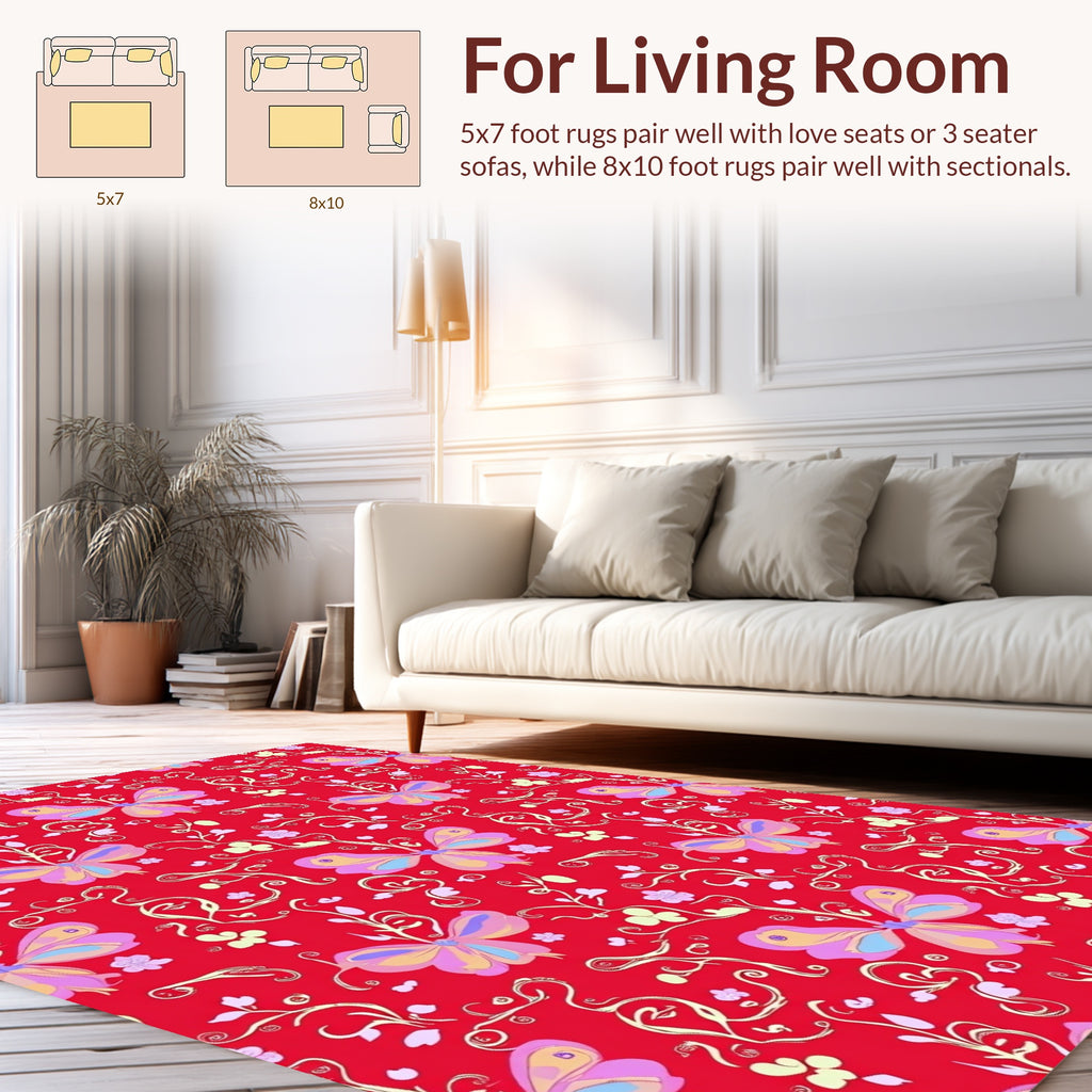 Whimsical Butterflies Flowering Vines Design Rug