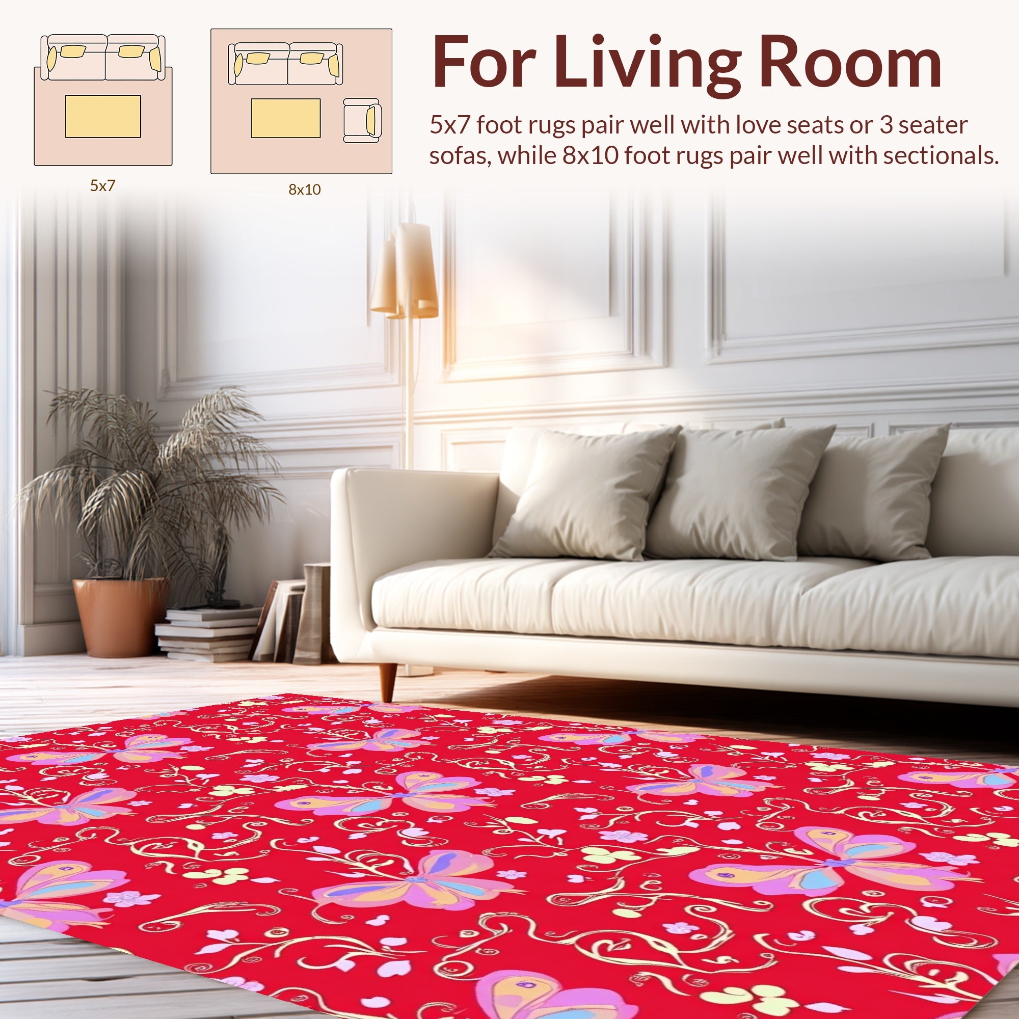 Whimsical Butterflies Flowering Vines Design Rug