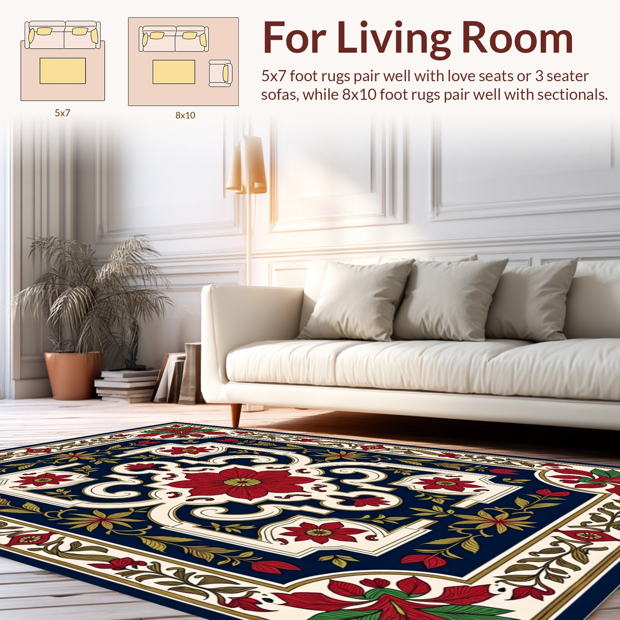 Rich Red Floral Garden Pattern Rug