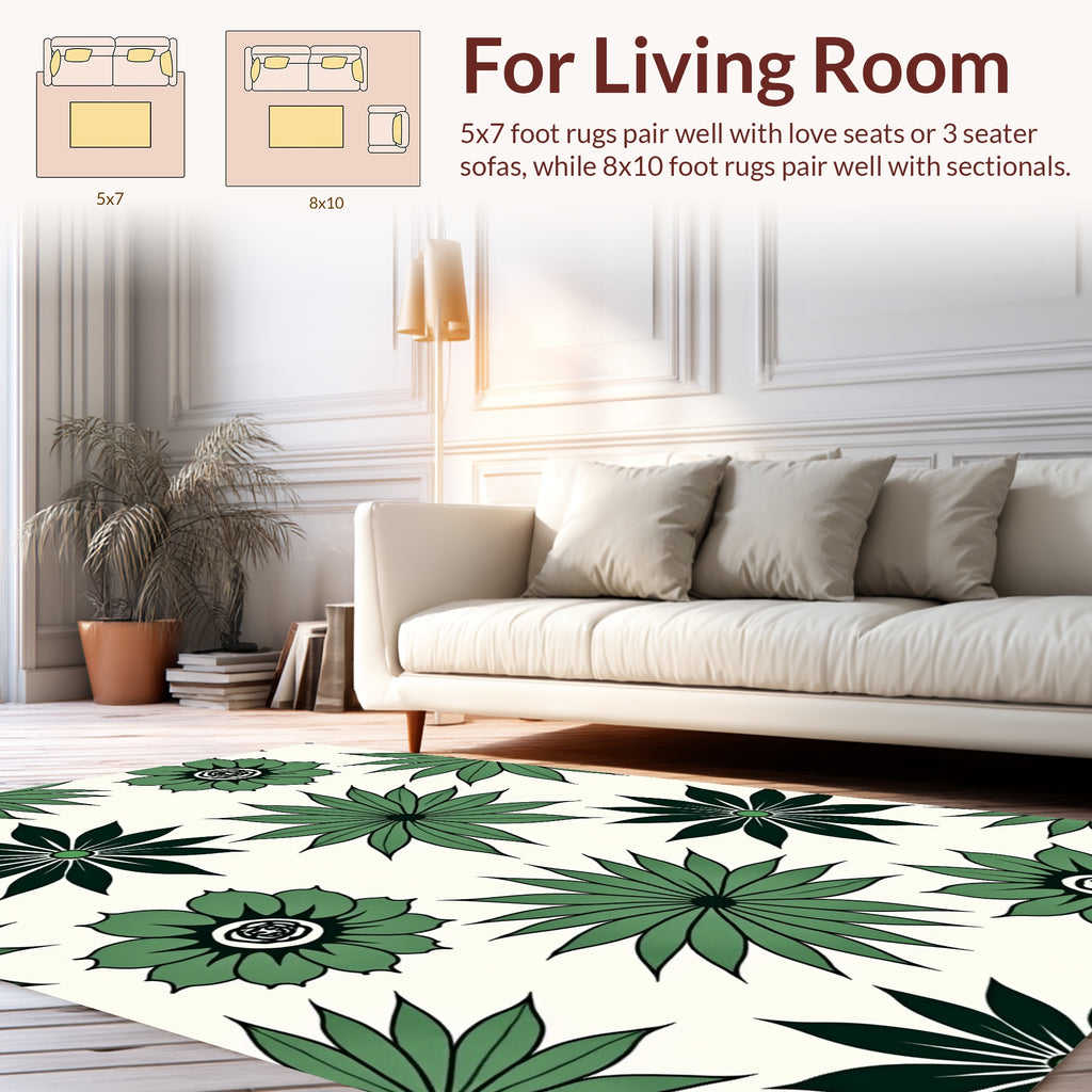 Green Floral Starburst Pattern Area Rug