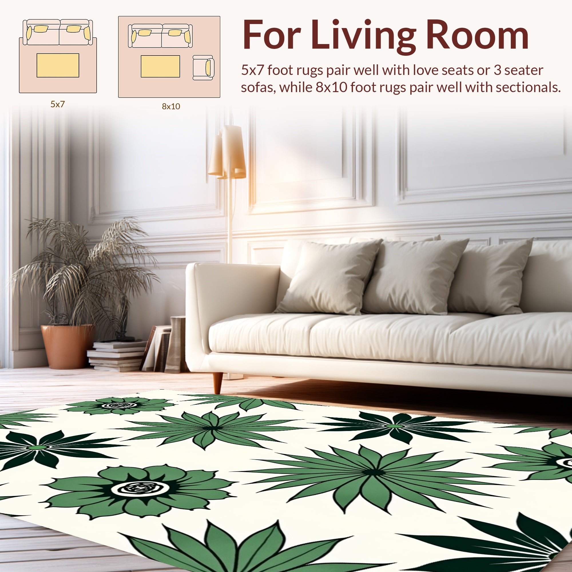 Green Floral Starburst Pattern Area Rug
