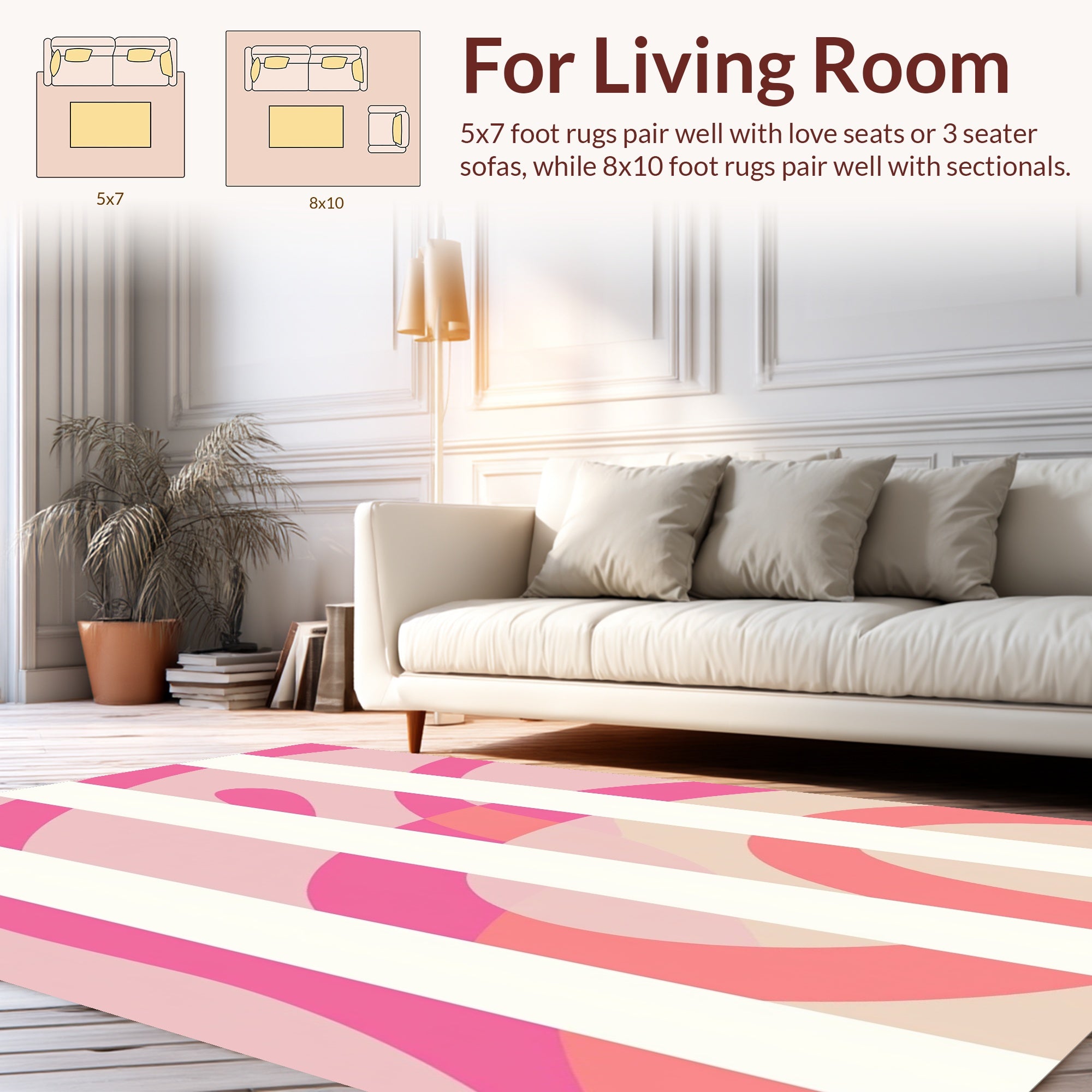 Abstract Pink Curvy Stripes Design Rug