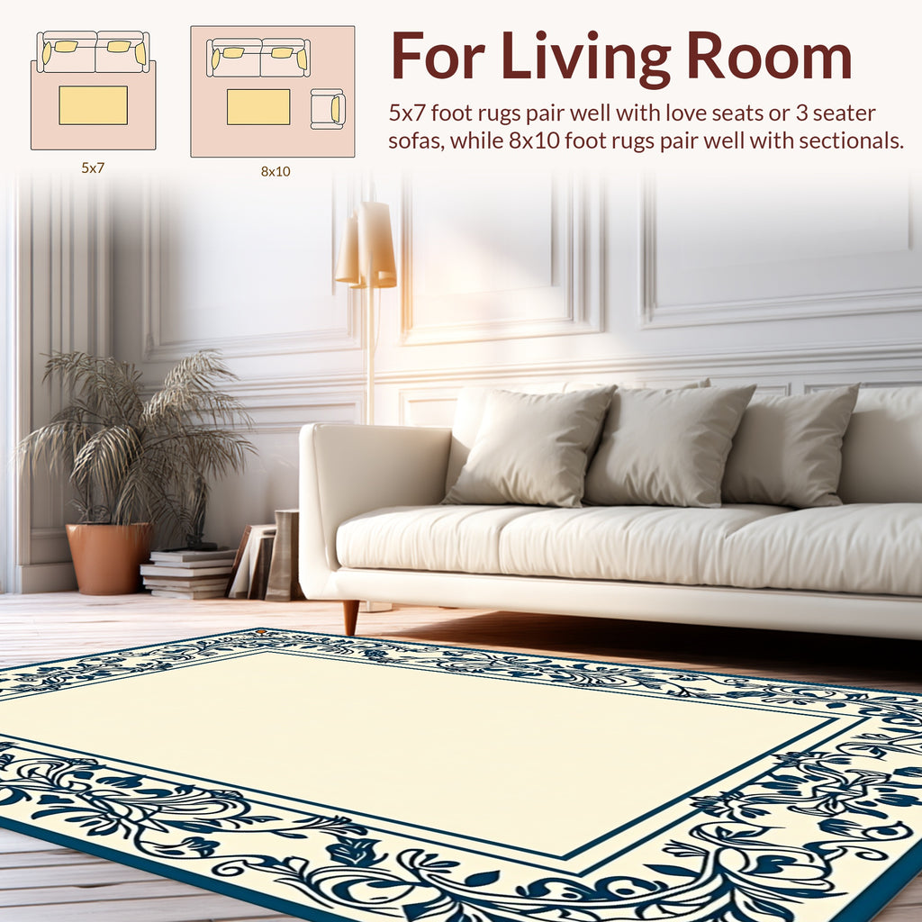 Dark Blue Floral Ornament Rug
