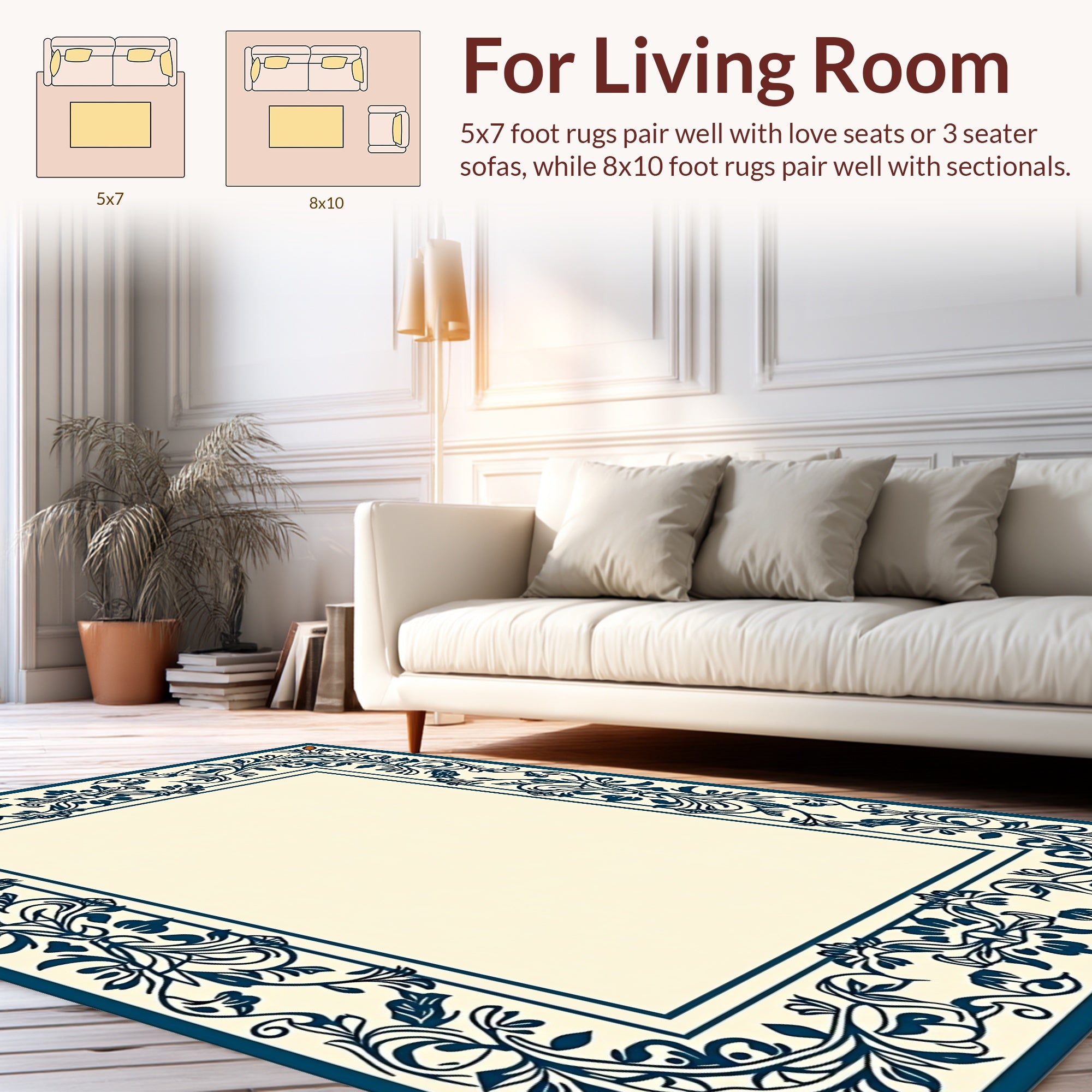 Dark Blue Floral Ornament Rug