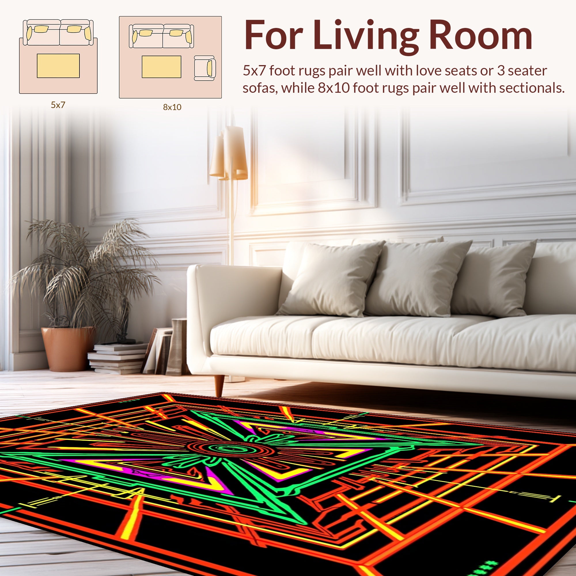 Vibrant Neon Geometric Sunburst Pattern Rug