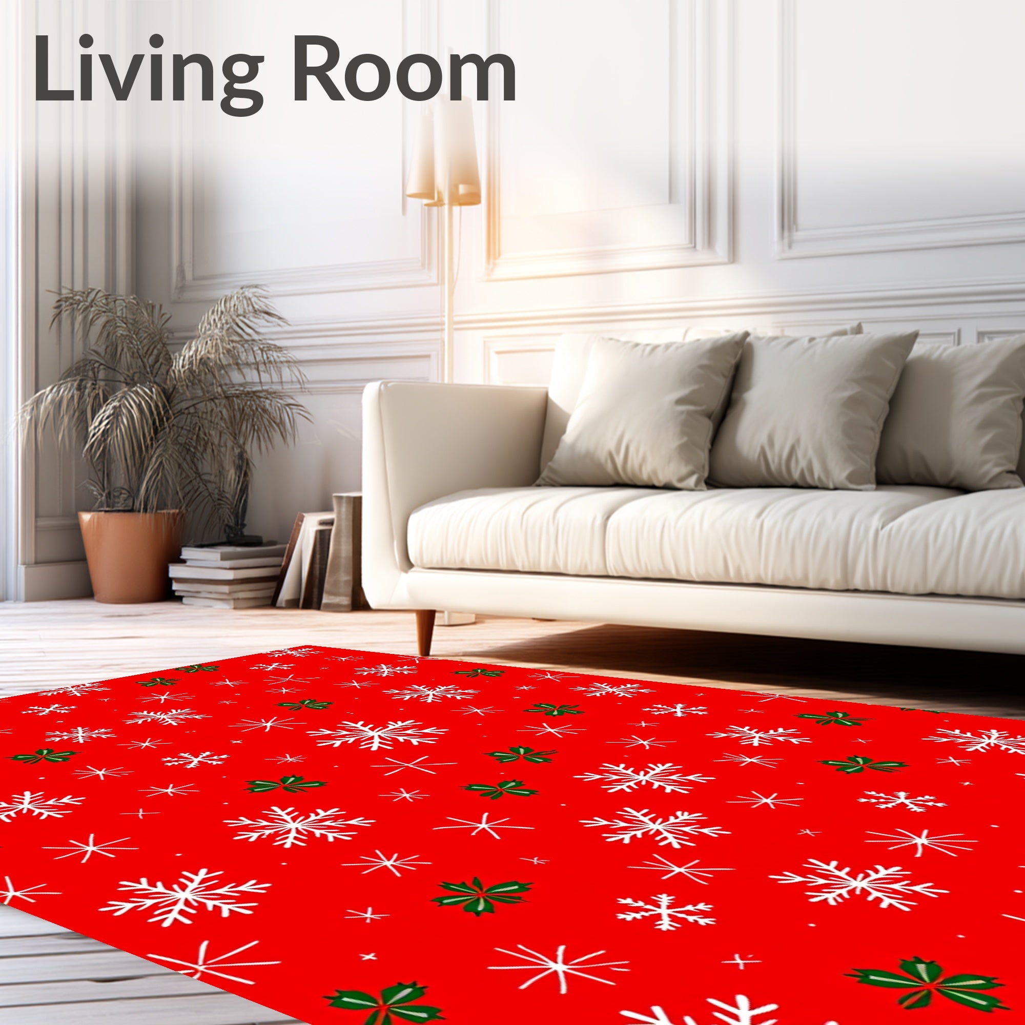 Red Snowflakes with Green Accents Rug