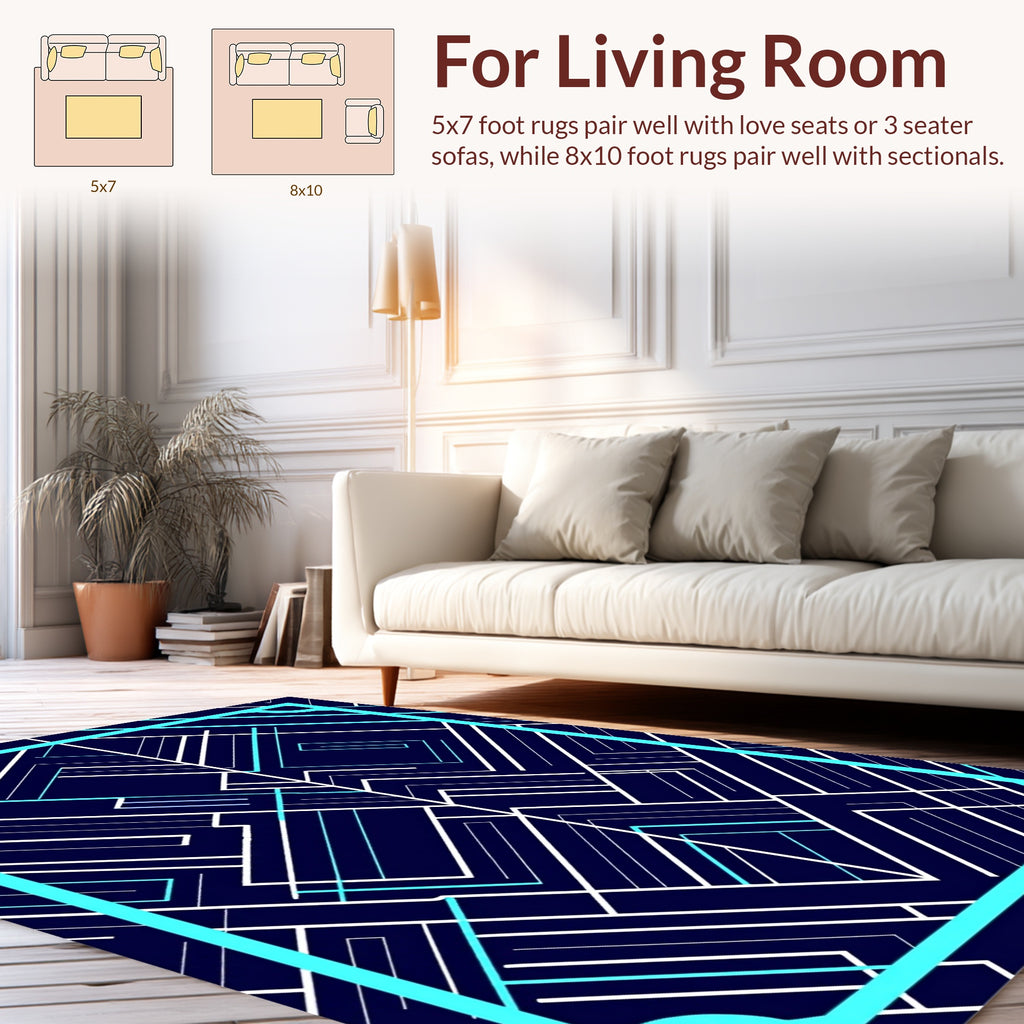 Navy Geometric Sharp Lines Design Rug