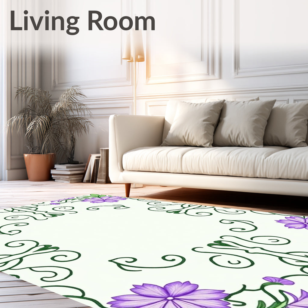 Elegant Lavender Floral Vine Crest Rug