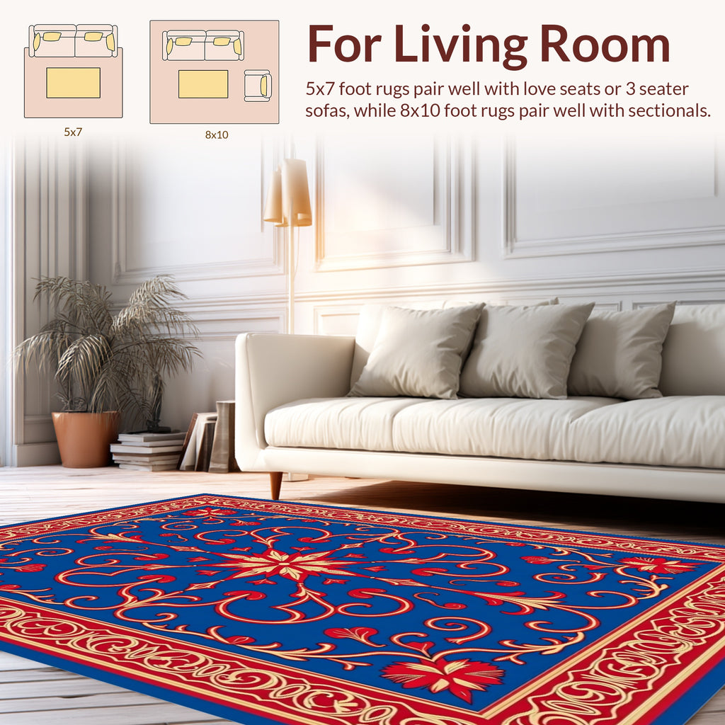 Intricate Blue Floral Motif Rug