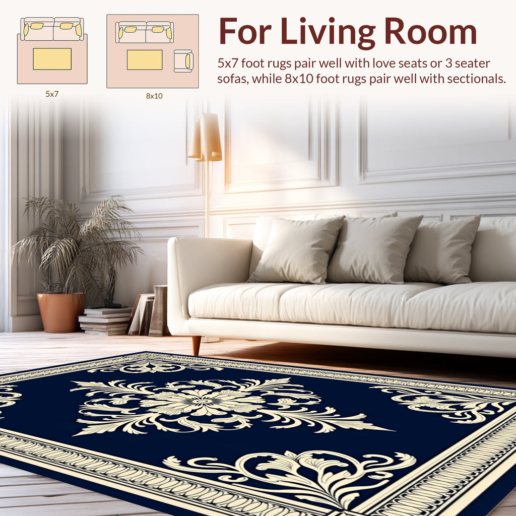 Elegant Cream Floral Damask Outline Rug