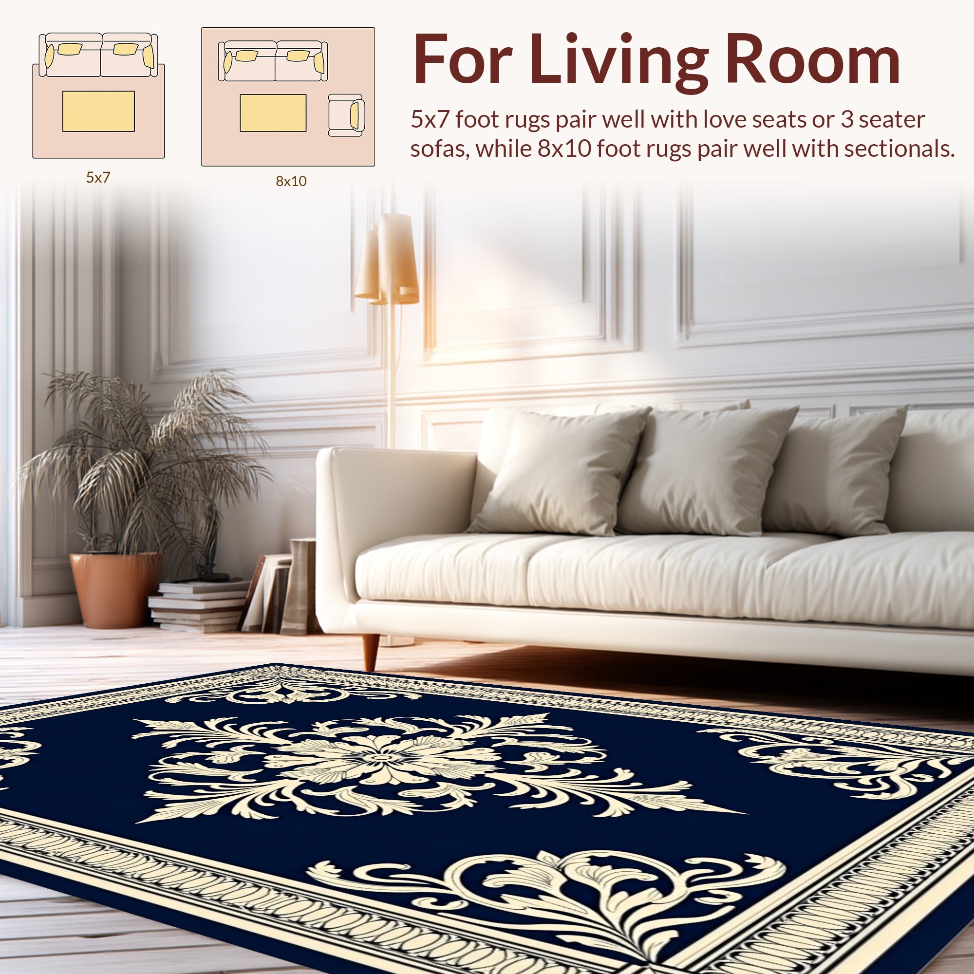 Elegant Cream Floral Damask Outline Rug
