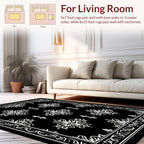 Elegant Black White Scrollwork Pattern Rug