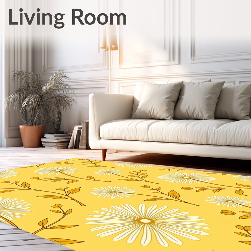 Bright Yellow Daisy Floral Pattern Rug